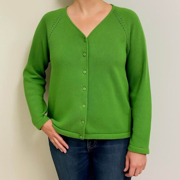 Foxcroft Green Cotton Cardigan Sweater [size L] - Picture 1 of 10